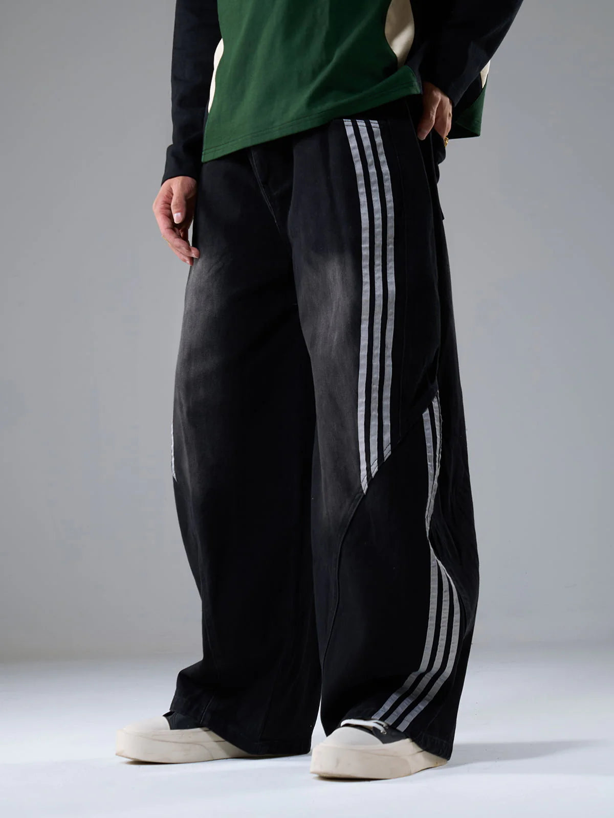 Çizgili Dikişli Barrel Jeans