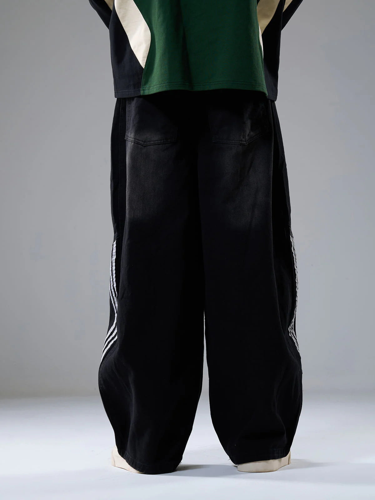 Çizgili Dikişli Barrel Jeans