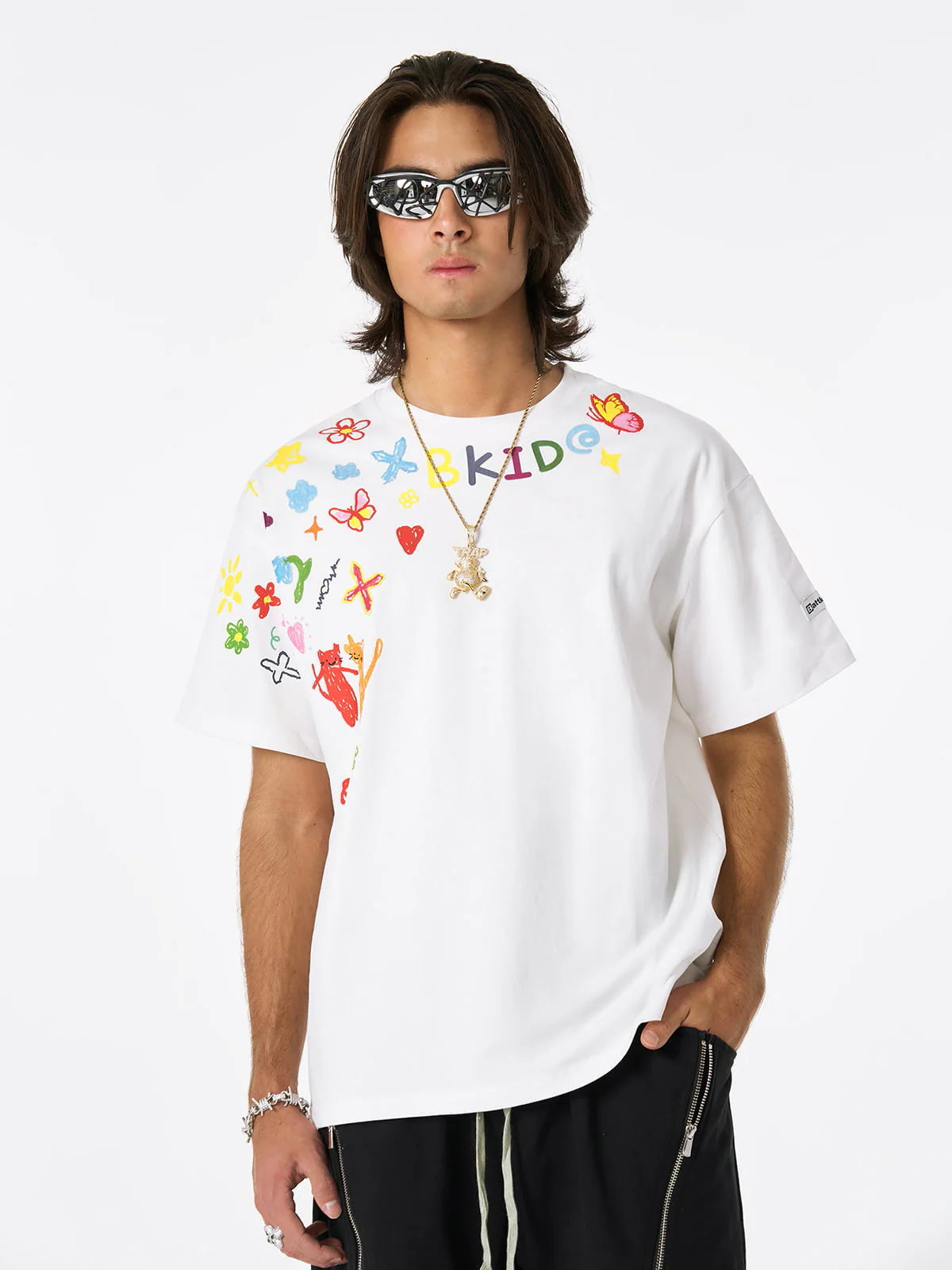 Retro Graffiti El Boyaması T-Shirt