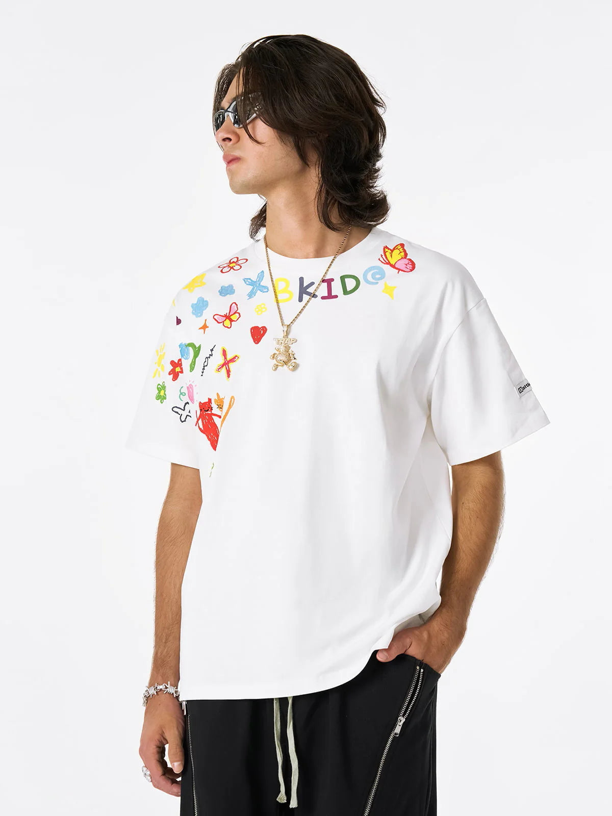 Retro Graffiti El Boyaması T-Shirt