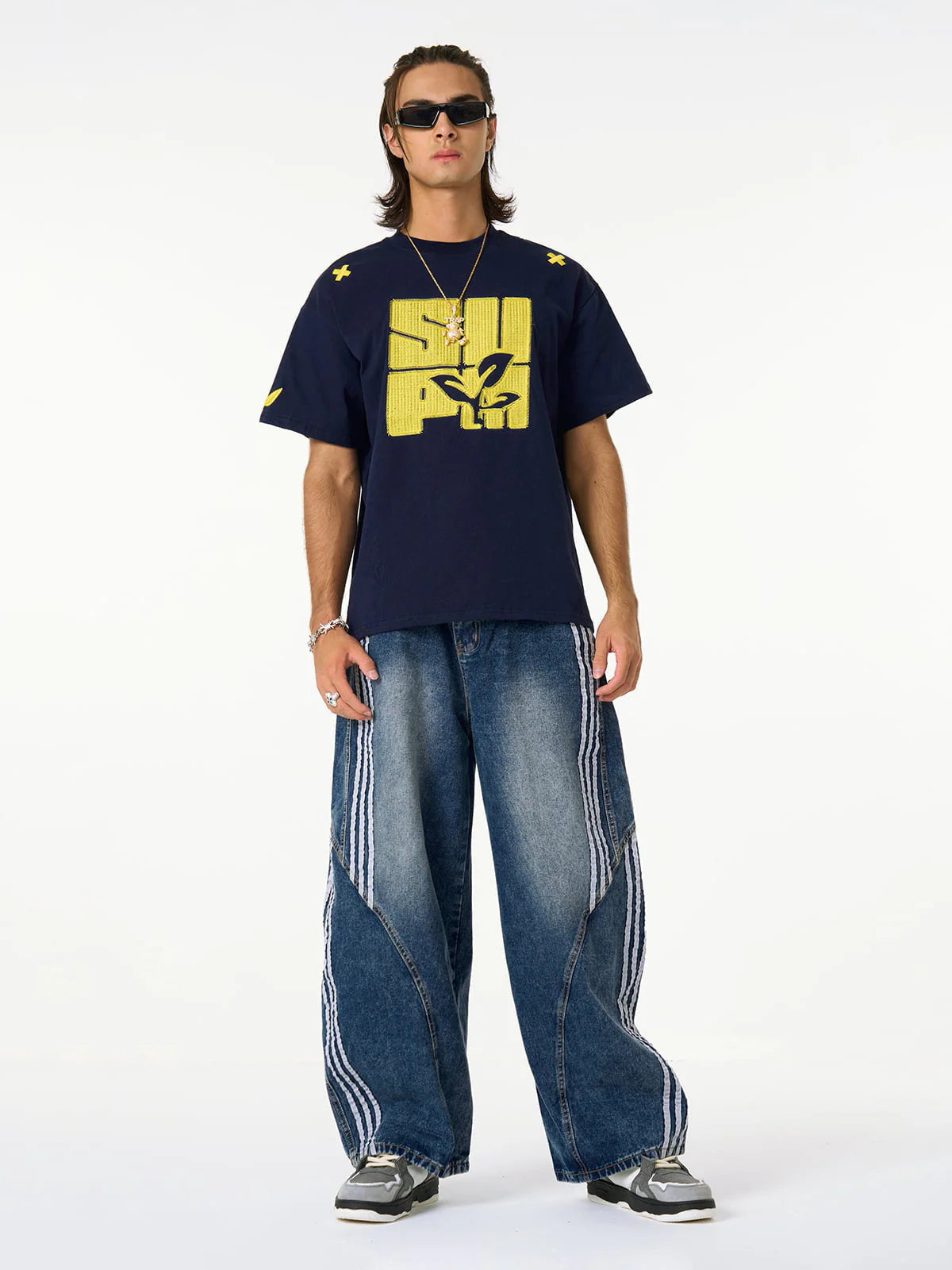 Çizgili Dikişli Barrel Jeans