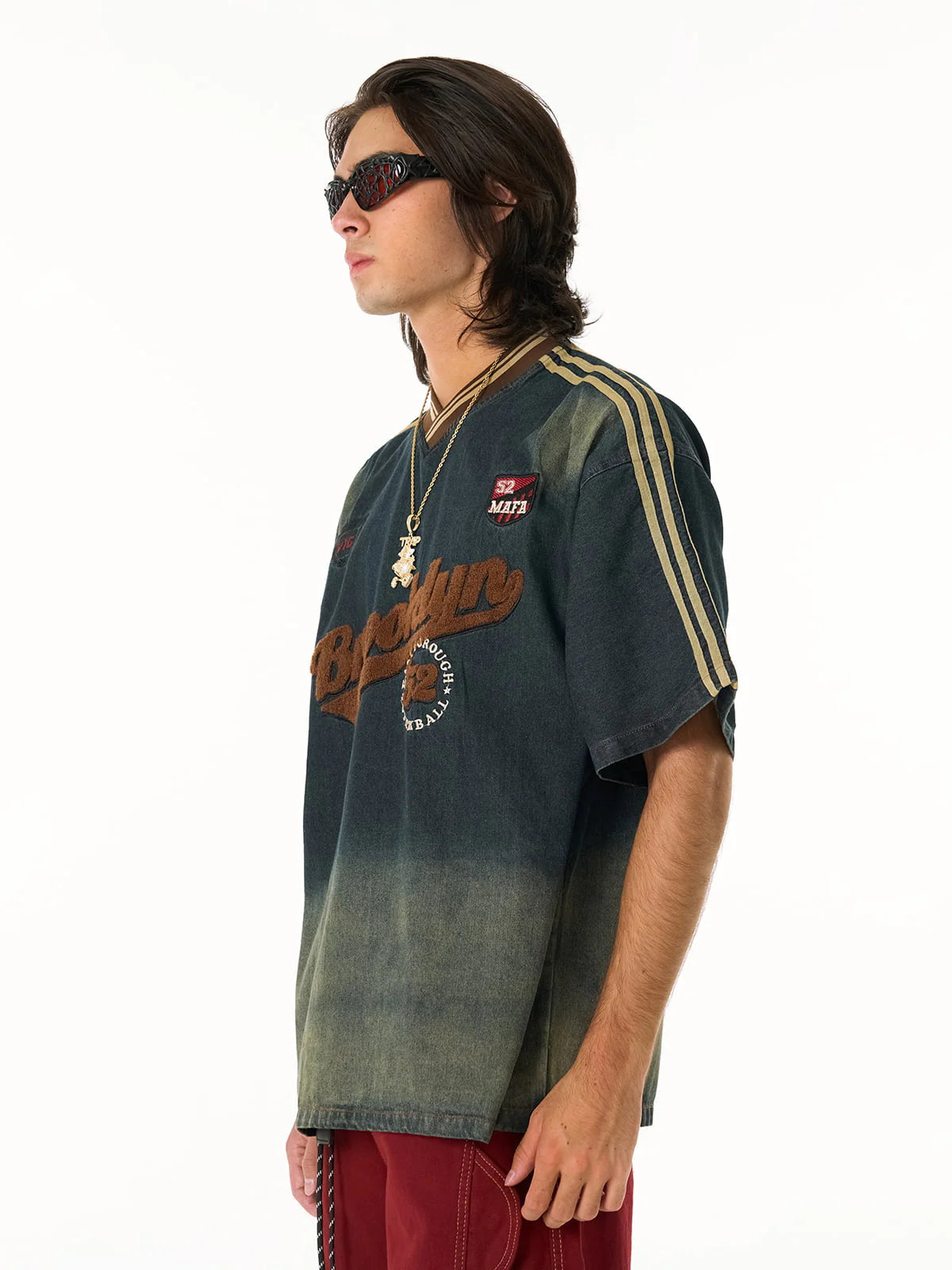 Vintage Yıpranmış Washed Gradyan Denim T-shirt