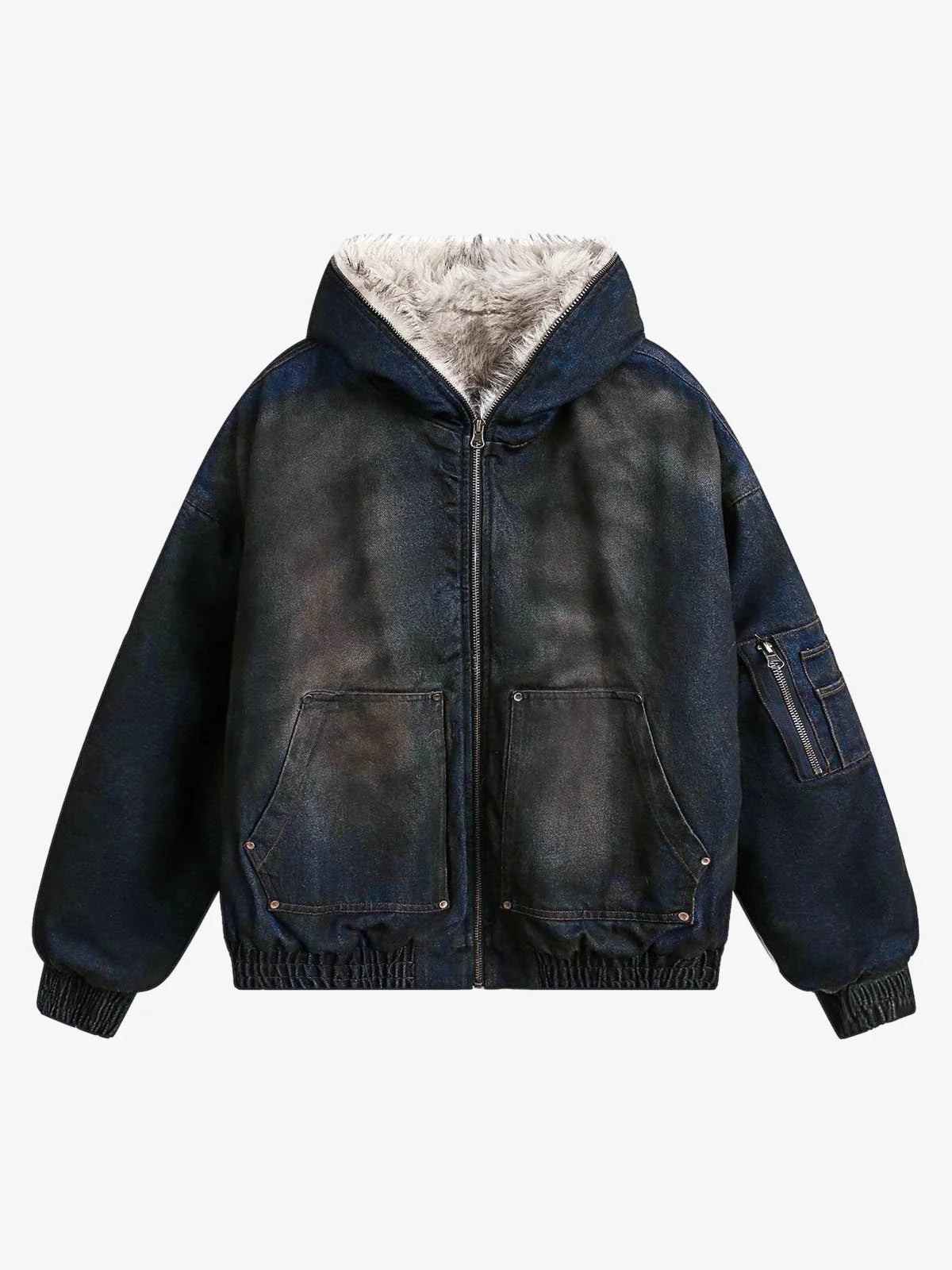 Washed Kürk Kapüşonlu Ceket