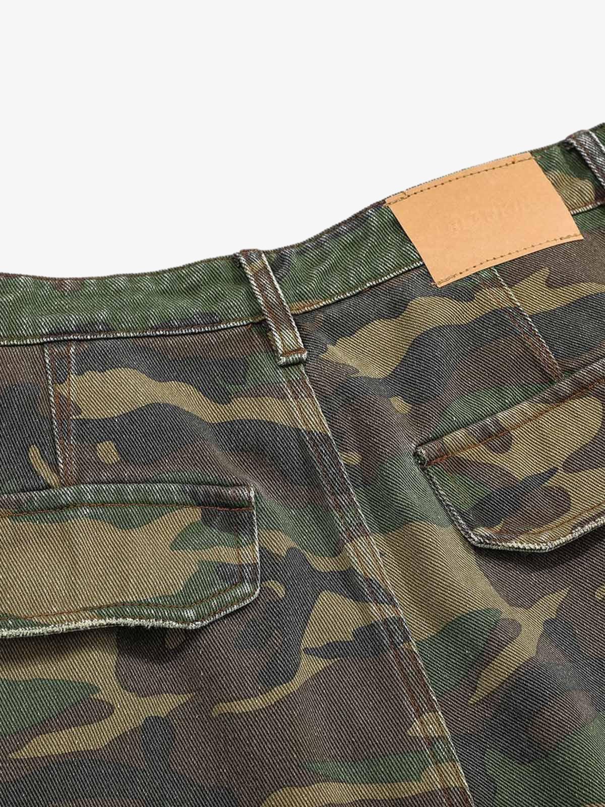 Yırtık Kamuflaj Geniş Paça Kargo Pantolon